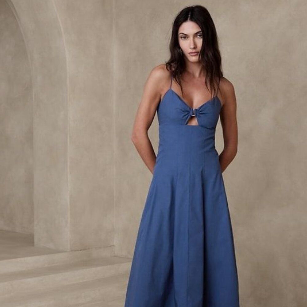 Banana Republic Factory Blue Tie Front Midi Dress